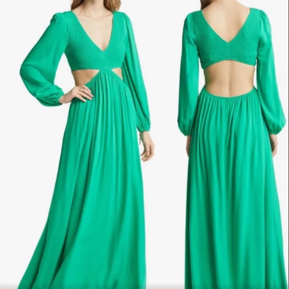 Vici Collection x Nordstrom Smocked Cutout Long Sleeve Maxi Dress sz Small